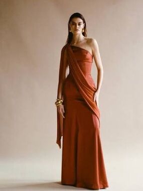 Jamil One-Shoulder Draped Maxi Gown in Rust